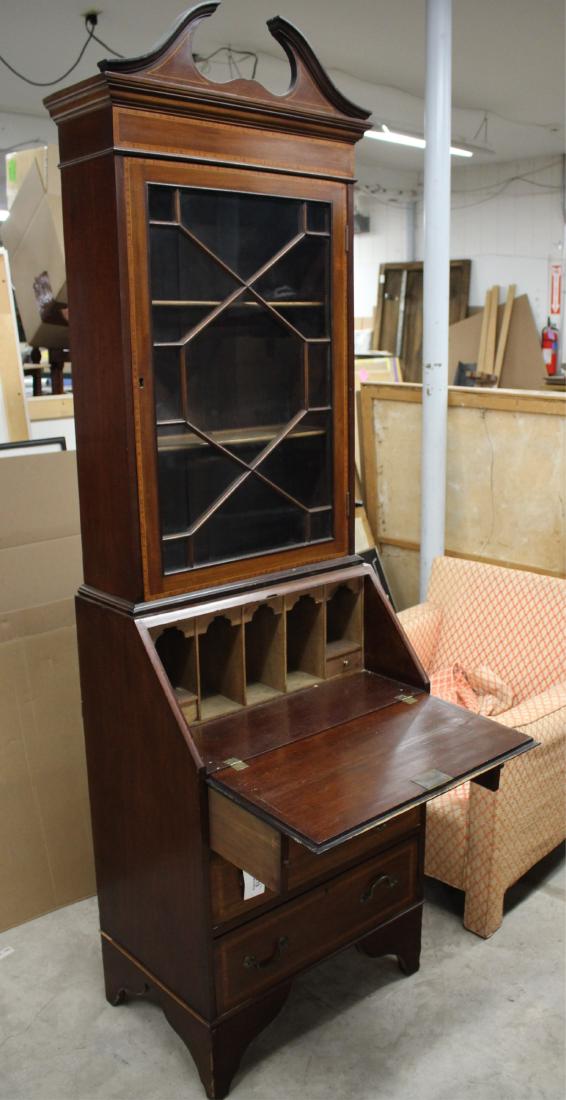 George III Style Inlaid Mahog. Secretary/Bookcase: Small scale, satinwood shell inlay. 74 h by 24 w by 16 d ABAU7319 WT