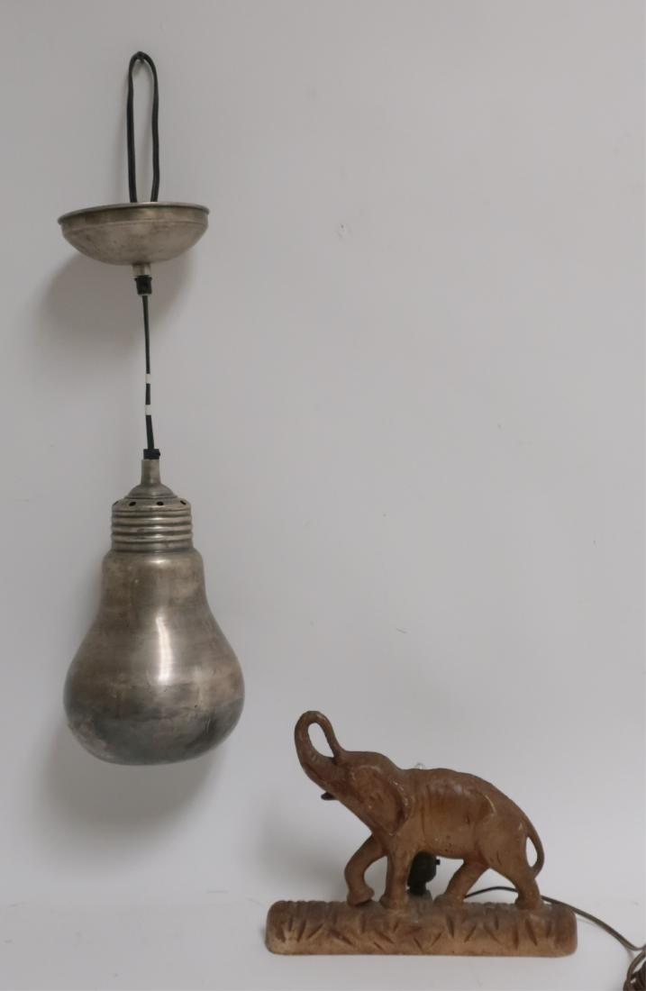 Vintage Elephant & Industrial Pendant Metal Light: 2 Metal Lighting Fixtures, one Vintage Elephant & one Industrial Style hanging light bulb form pendant light Industrial light 10"H not including drop and elephant 9"H MTZU7344/2 MM