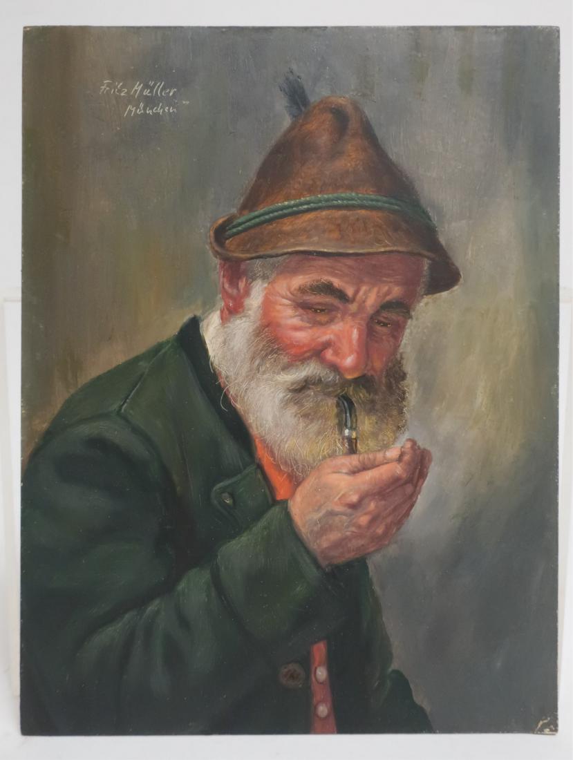 Fritz Muller, Man with Pipe, O/B: Fritz Muller, German, 1913-1972, Man with Pipe, oil on panel 9 1/2 x 7, no frame HEAR7351 MM