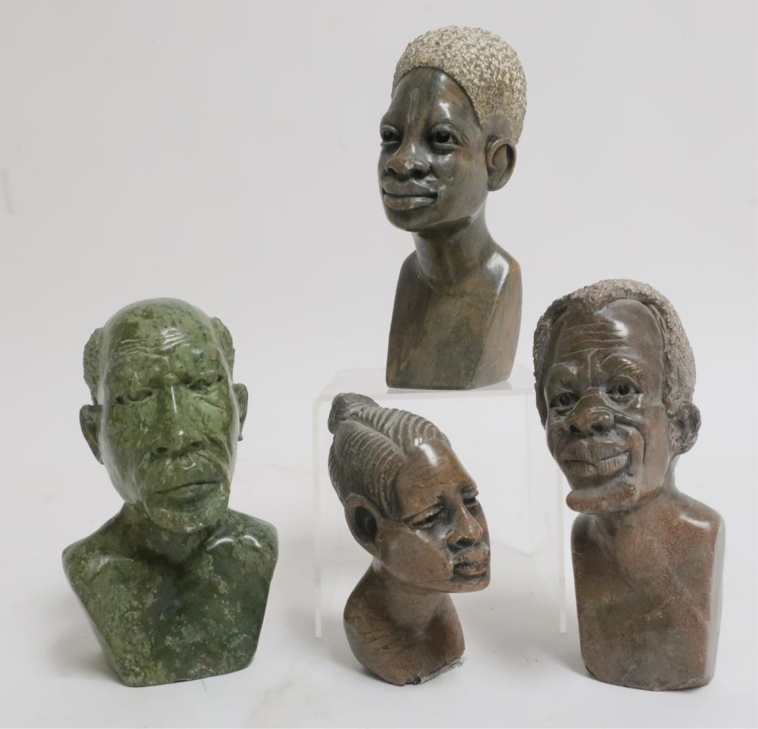 4 African Carved Soapstone Busts of Men & Women: largest 5.5 h smallest 4.5 h GSCH7403/12 WT
