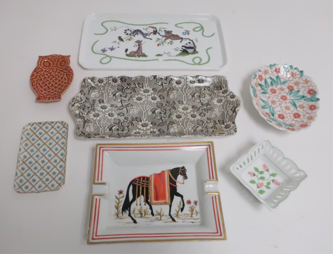 7 Ceramic Trays/Dishes, Hermes Cigar Ash Tray: Hermes; 7-5/8" by 6-1/8" ABAU7443/7 WT