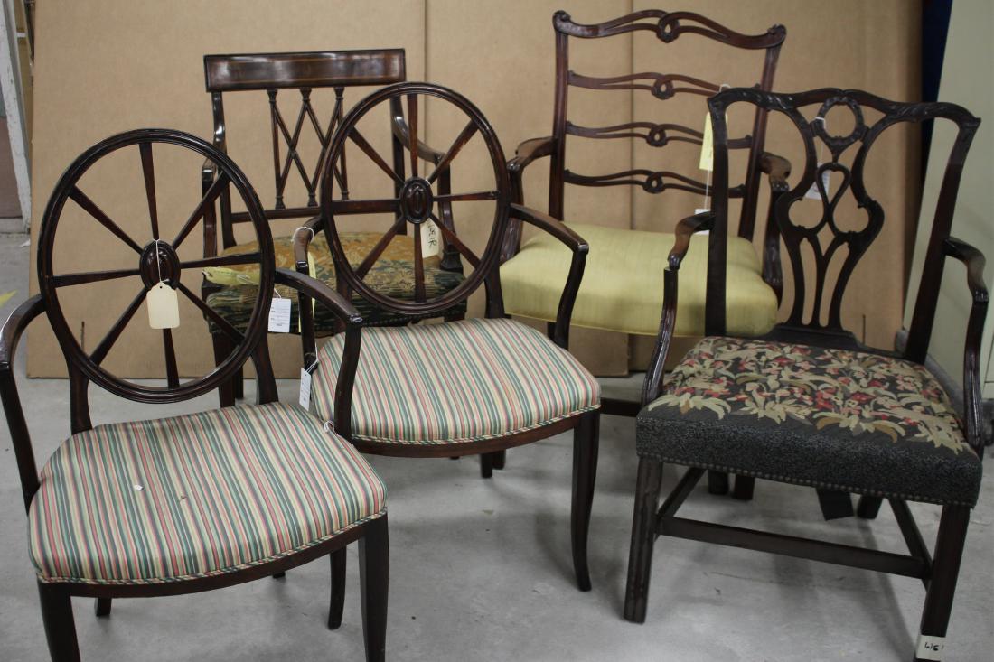 5 Georgian & Hepplewhite Style Chairs: Largest Ladder Back; 39.5 H by 24 W by 23 D by 18.5 SH ROCO7456/5 WT