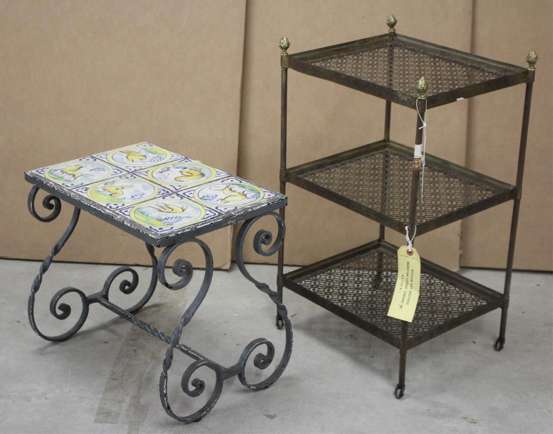 Tile Top Iron Base Table & 3-Tier Brass Steel One: Tile; 16 h by 18.5 w ROCO7458/2 WT