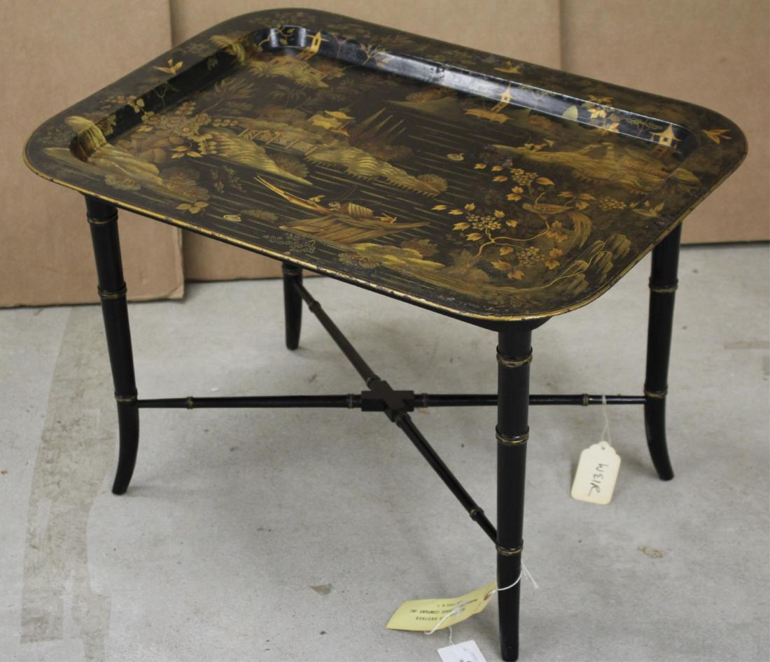 Tole Tray Top Table, Chinoiserie, Regency Style: 19 h by 28 l by 21 d ROCO7459 WT