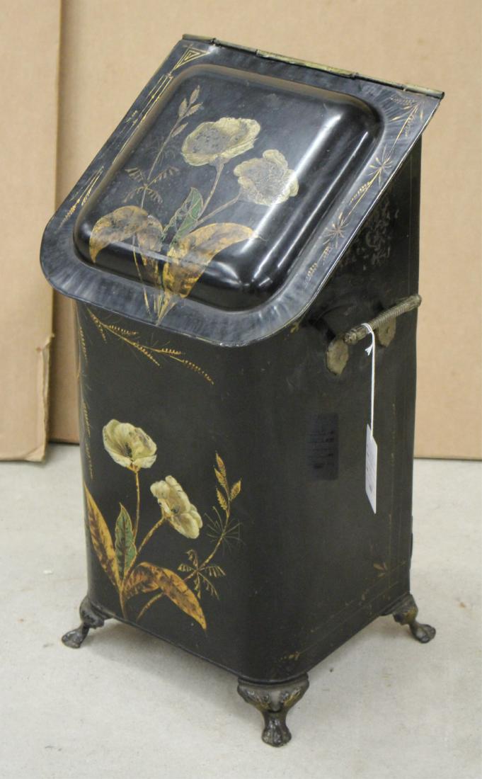 Victorian Tole Coal Bin: Lined, Floral, Painted 23.5 H BY 12.5 W BY 10 D ROCO7461 WT
