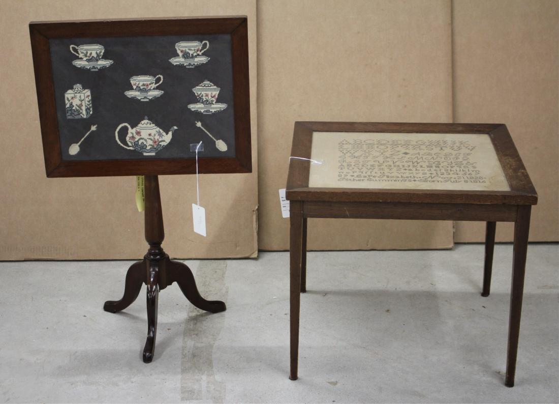 2 Tables, Sampler 1828 Ester Cummings: Tilt; 24.5 by 19 w by 14.5 d ROCO7464/2 WT