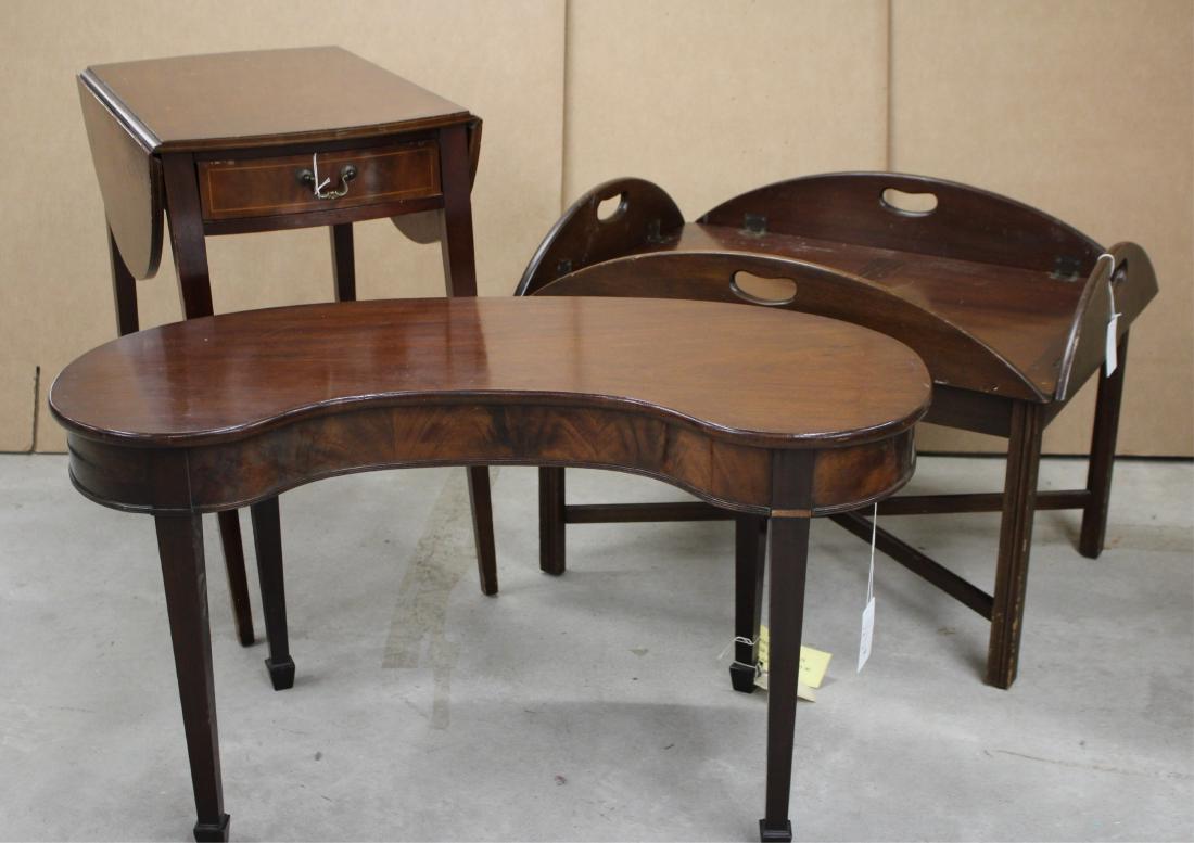 3 Mahogany Tables: Butlers Tray, Pembroke, Kidney Coffee; 20.5 h by 37.75 l ROCO7471/3 WT