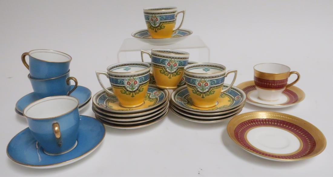 Mintons Porcelain Demitasse Cups/Saucers, Aynsley: Misc. Mintons Porcelain Demitasse Cups and Saucers, includes 3 Blue Aynsley , Davis Collamore & Co.,Ltd.(25 Pcs.) Cups 2 1/4"H, Plates 4 1/2" ROCO7485/25 MM