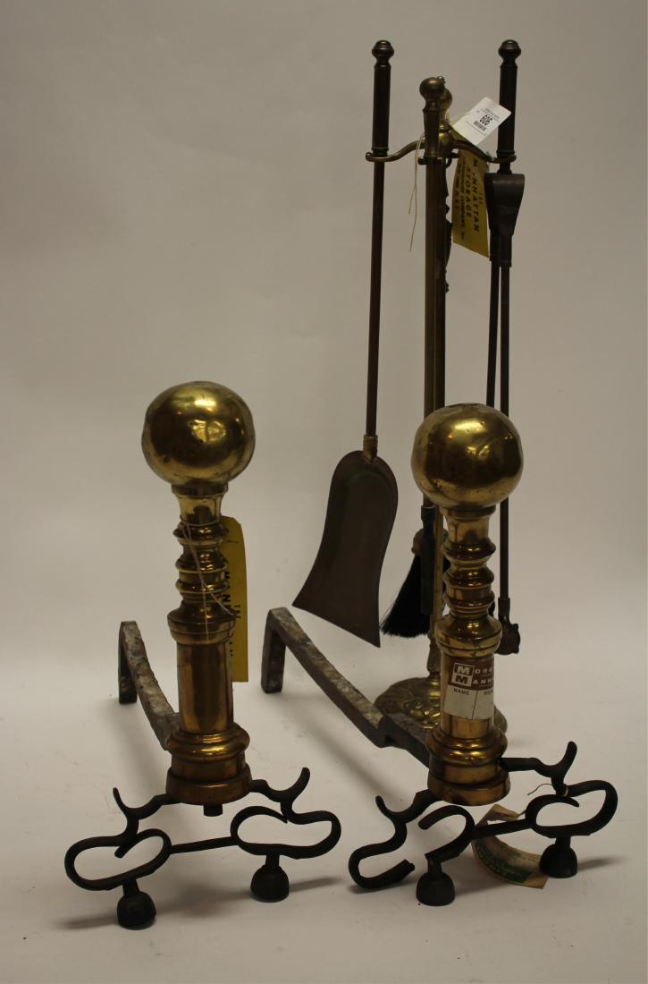 Chippendale & Victorian Style Fireplace Tools: Chippendale and Victorian Style Fireplace Tools, 19th C.-E.20th C. Andirons 17"H and Tools 27"H ROCO7606/7 MM