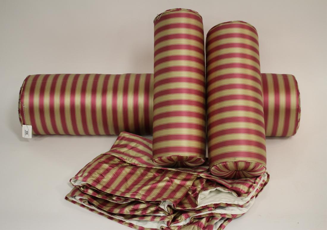 Silk Bolster Pillows Raspberry & Cream Striped: 3 pillows and a daybed cover. pillows; 51 by 12 and 27 by 9 NN556 scl