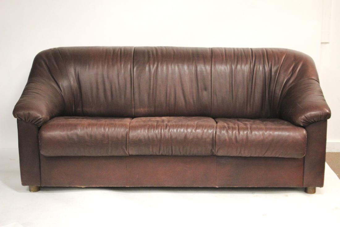 Leather Center Burgundy Leather Sleeper Sofa: "Leather Center" Burgundy Leather Sleeper Sofa, top grain leather, bottom cushion is a loose single cushion sewn to appear as three, back cushion attached to frame 35"H x 80"W x 36"D JBRO6330 MM