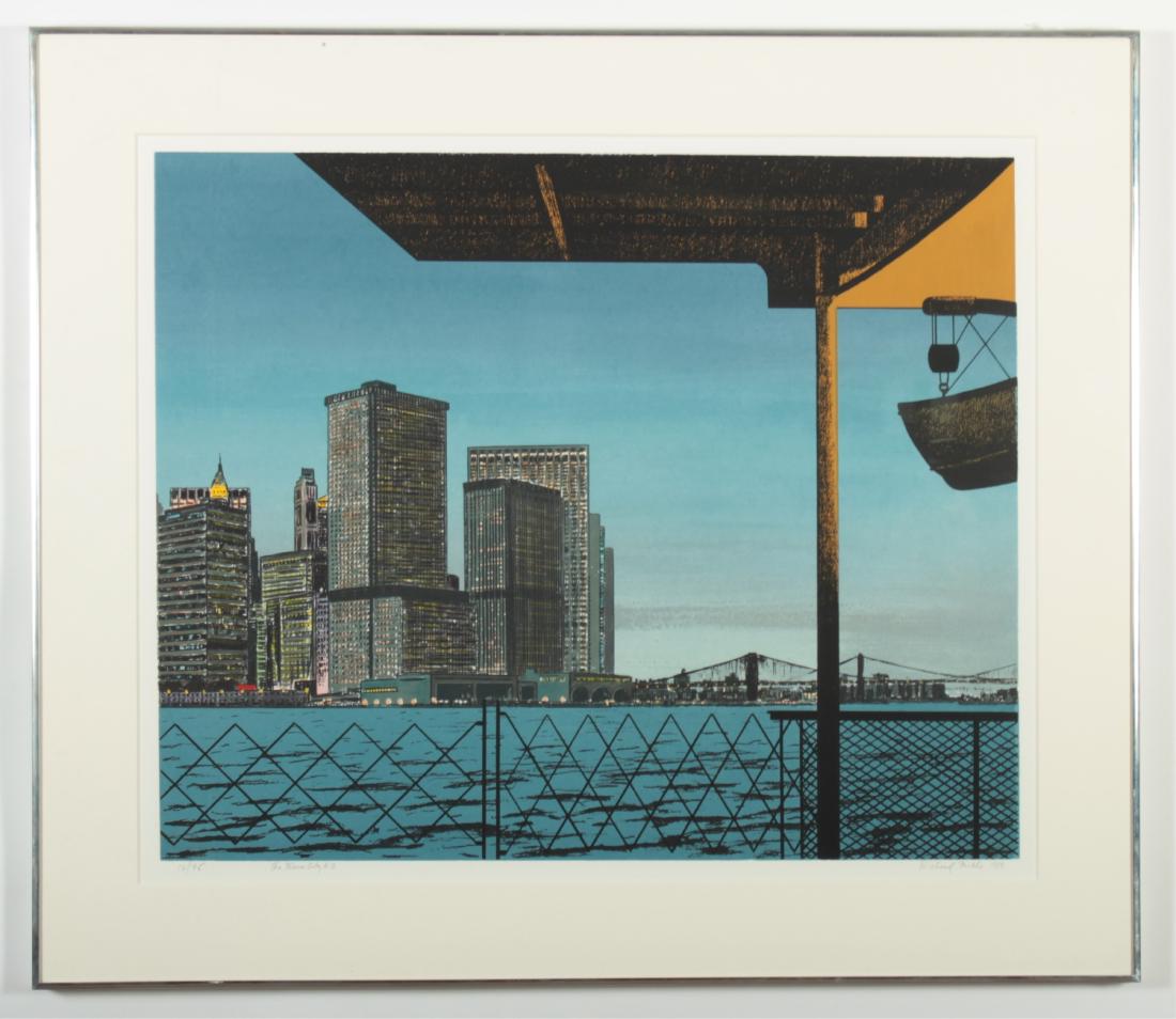 Richard Kirk Mills, The Dark City #3 Silkscreen: Richard Kirk Mills (American B. 1947). The Dark City #3 Silkscreen. Signed lower right. Dated 1989, edition 12/75 Provenance:1989, Orion Editions, NY, NY 35 x 41 Framed: 37.75 x 44 MTHM590 MM