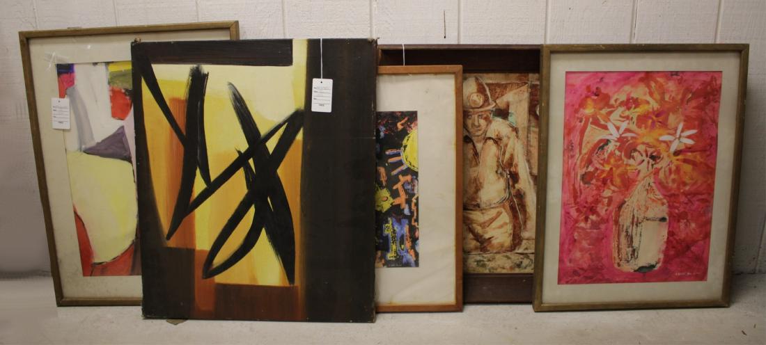 Arnold Weber, Am., 20th C., 5 Works, O/C/B: Arnold Weber, Am, 20th C., 5 Works, three works on paper and two paintings one on board, another canvas Overall 26 x 21 NN4194/5 MM