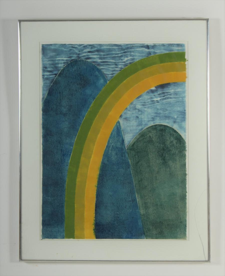 Terry Parmelee, Am., 20th C., Iverness, woodcut: Inverness, Woodcut and collage, 2/50, SUR, 1974 Provenance: 1974, AAA, NY, NY Image: 29 x 21.5", Frame: 37 x 29" MTHM3362 MM