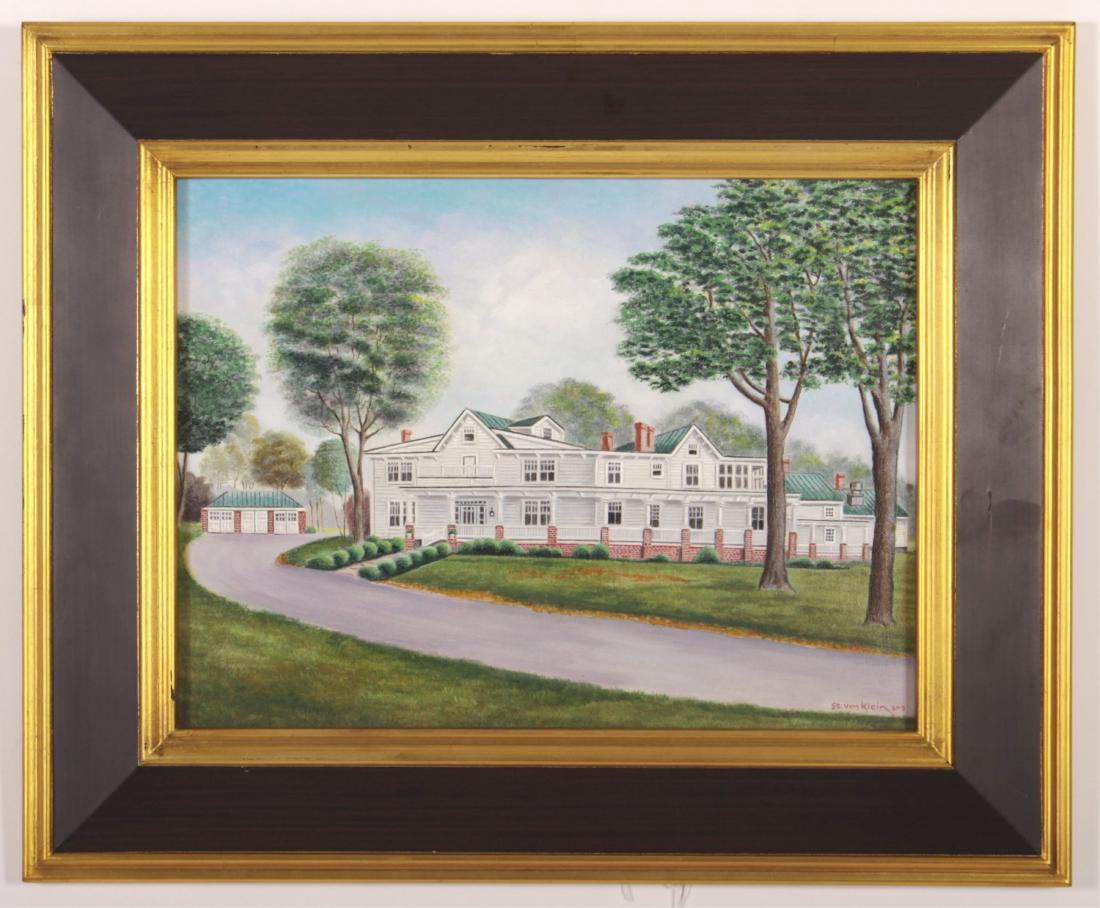 Steven Klein 20th c. A White House, Acrylic/Canvas: Steven Klein 20th c., A White House, Acrylic/Canvas, signed and dated lower right 12x16, framed 18x22 TCRE3027 TC