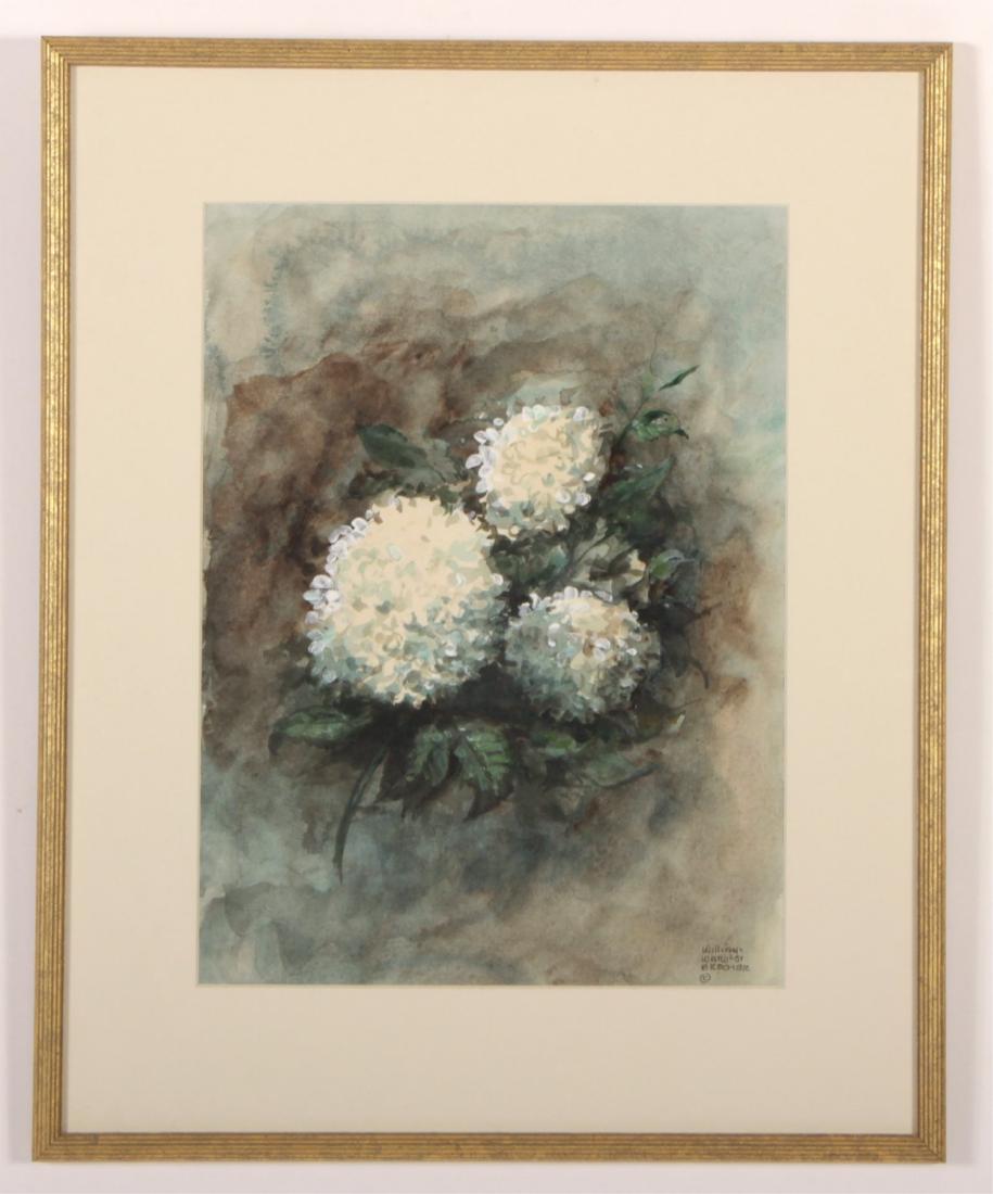 William Ward Beecher Hydrangeas M/M: William Ward Beecher, American, 1921-2006, White Hydrangea Blossoms, mixed media on paper, signed and dated 01 lower right. 15x11, framed 22x18 BFAR3033 TC