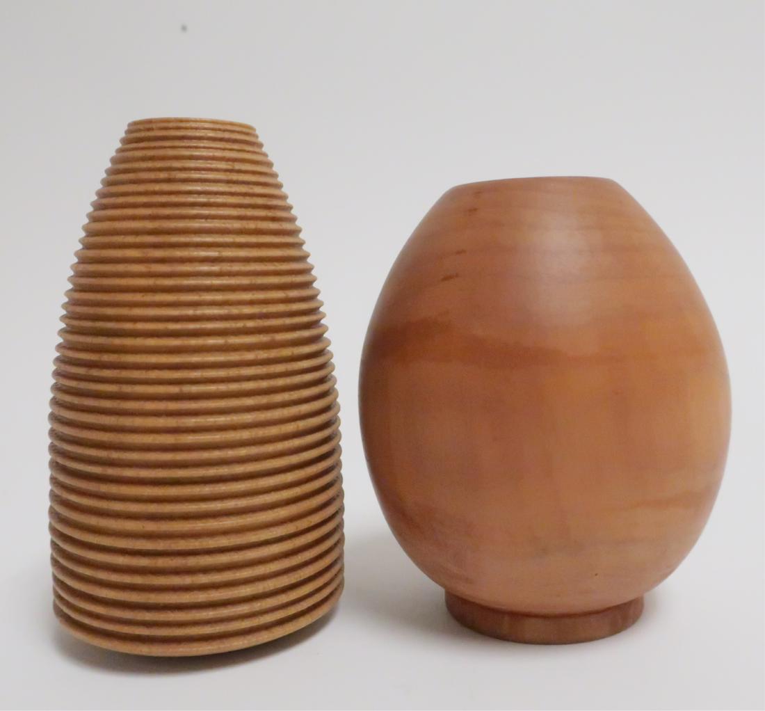 2 Studio Design Contemporary Wood Vases: 1 signed FCG 2012 on bottom. Taller 5.25 x 2.75 Property from the estate of Philip Roth. Philip Roth was born in Newark New Jersey on 19 March, 1933. The second child of second-generation Americans Be