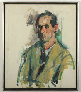 Portrait of Philip Roth Oil on Canvas, Unsigned: unsigned and possibly unfinished, R. J. Kitaj ? with a backing cardboard and Kulicke label. 22x18, framed 23x18 Property from the estate of Philip Roth. Philip Roth was born in Newark New Jersey on 19