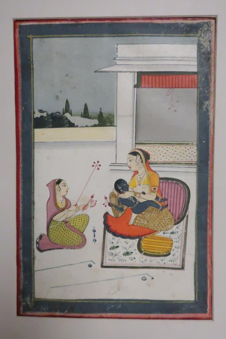 19th C. Indian Manuscript, Jaipur School: Indian Manuscript, Jaipur School, 19th C., verso script covered under laid down paper, not framed sight 7 1/4 x 4 3/4, mat 13 x 9 3/4 Property from the Estate of Rosalie Coe Weir (ROCO8539)(MM)