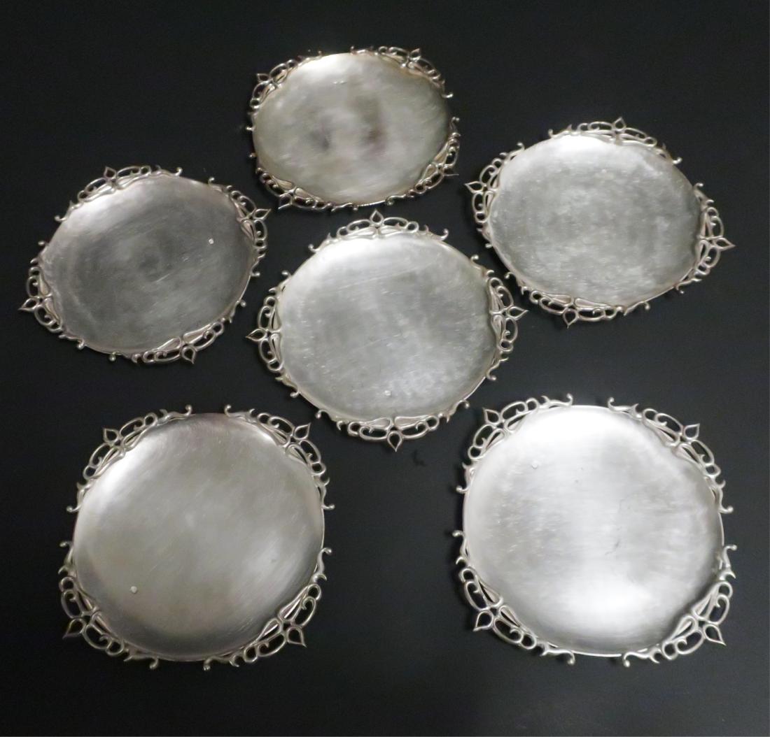 6 Korean Silver .925 Small Plates: .925 Standard, open work rims. 45 ozt 6.5 Diameter (BSI8604/6)(wt)