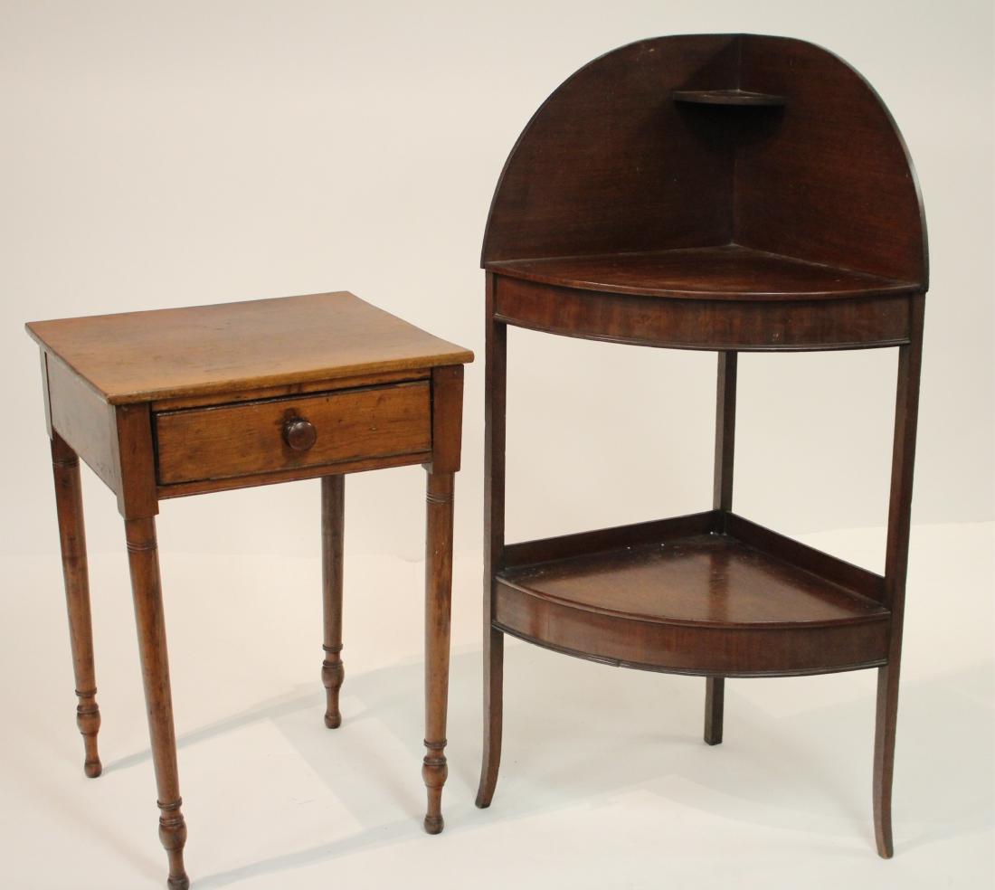 19th C. Sheraton 1 Drawer Stand and Washstand: Sheraton One Drawer Cherry Stand and Mahogany Washstand, 19th C. 29 x 20 x 19 and 45 x 25 x (ESYK8501)(MM)