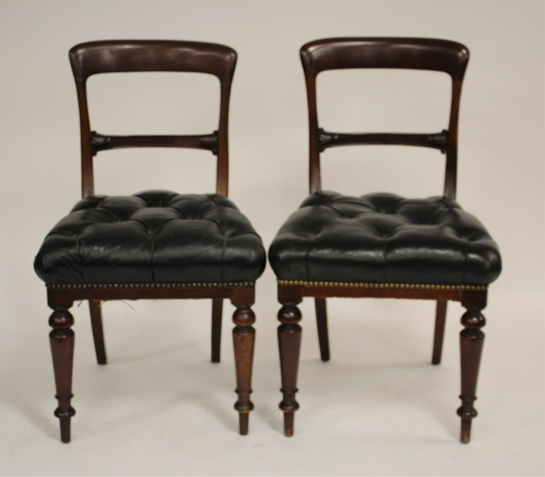 Pair of William IV Mahogany Side Chairs: Dark green leather upholstery 35 H x 20 W x 19 D. Seat height of 20" Property from the Estate of Rosalie Coe Weir (ROCO8091/2)(WT)