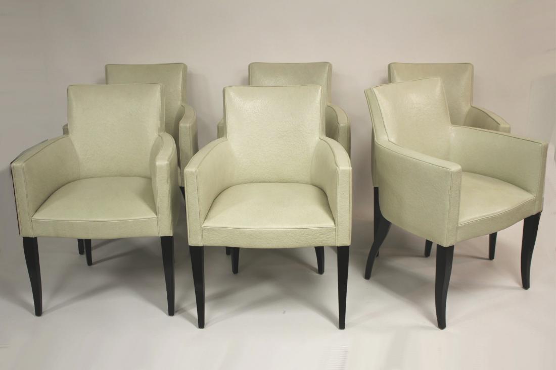 6 John Hutton for Holly Hunt Leather Chairs: 6 John Hutton for Holly Hunt Upholstered Leather and Wood Dining / Side Chair Note: 6 ADDITIONAL CHAIRS AVAILABLE IN THIS AUCTION LOT # 35"H x 26"W x 22"D (JDRU8361/6)(MM)