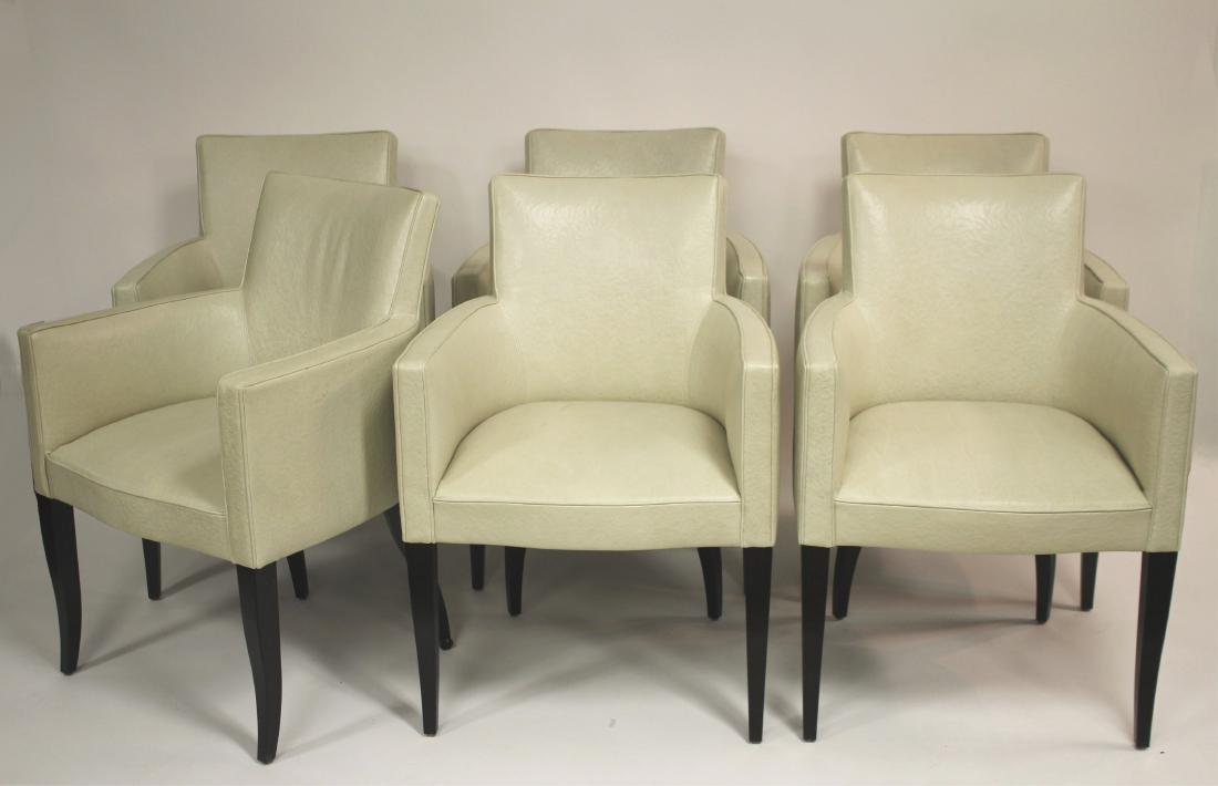 6 John Hutton for Holly Hunt Leather Chairs: 6 John Hutton for Holly Hunt Upholstered Leather and Wood Dining / Side Chair Note: 6 ADDITIONAL CHAIRS AVAILABLE IN THIS AUCTION LOT # 35"H x 26"W x 22"D (JDRU8362/6)(MM)