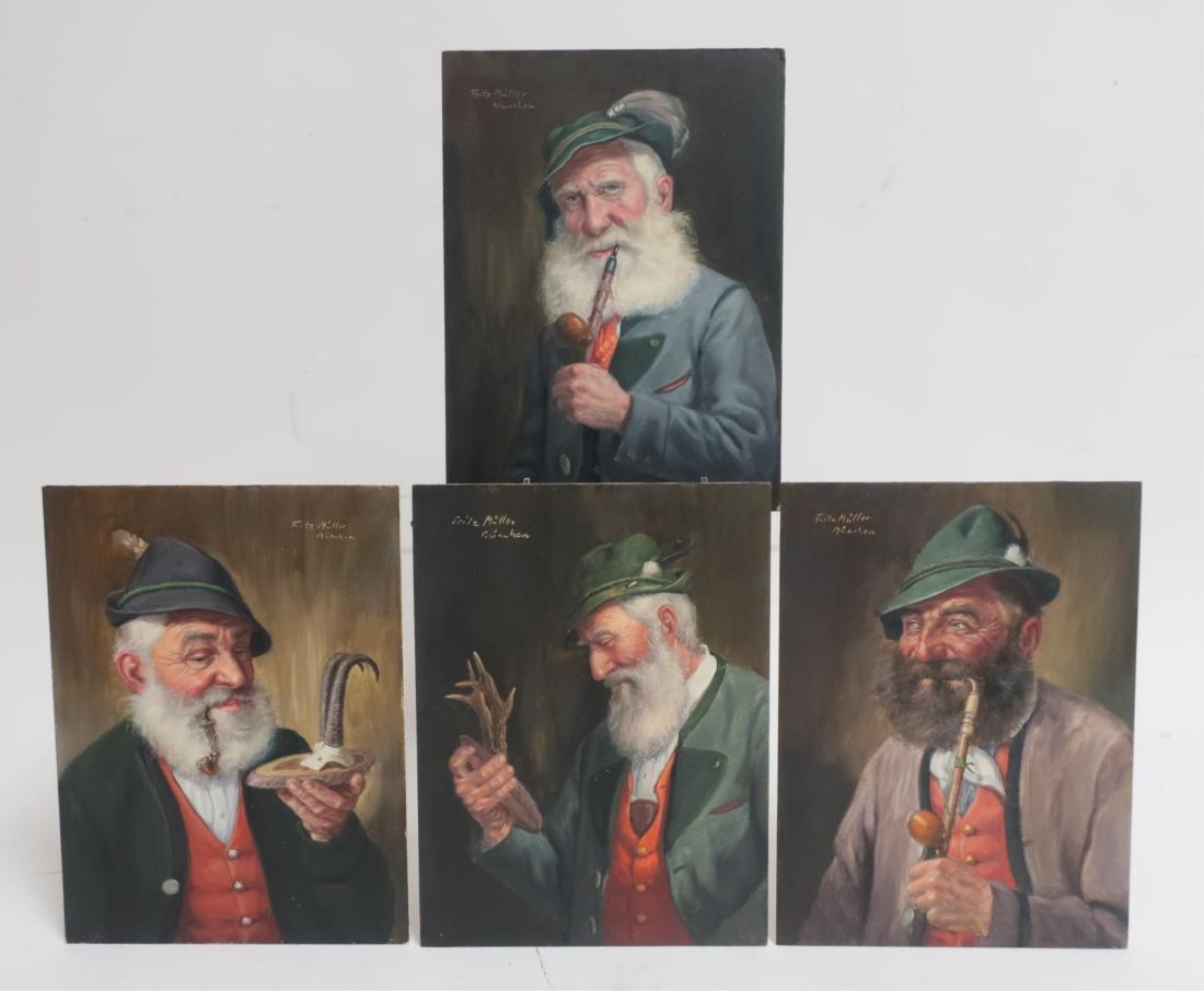 Fritz Muller, The Carvers, Man w/Pipe O/B: Fritz Muller ,German,1913 – 1972, The Carvers and 2 Men w/ Pipe, oil on board 9 1/2 x 7, no frame Property from a fourth generation gallery, NYC (HEAR869/4)(MM)