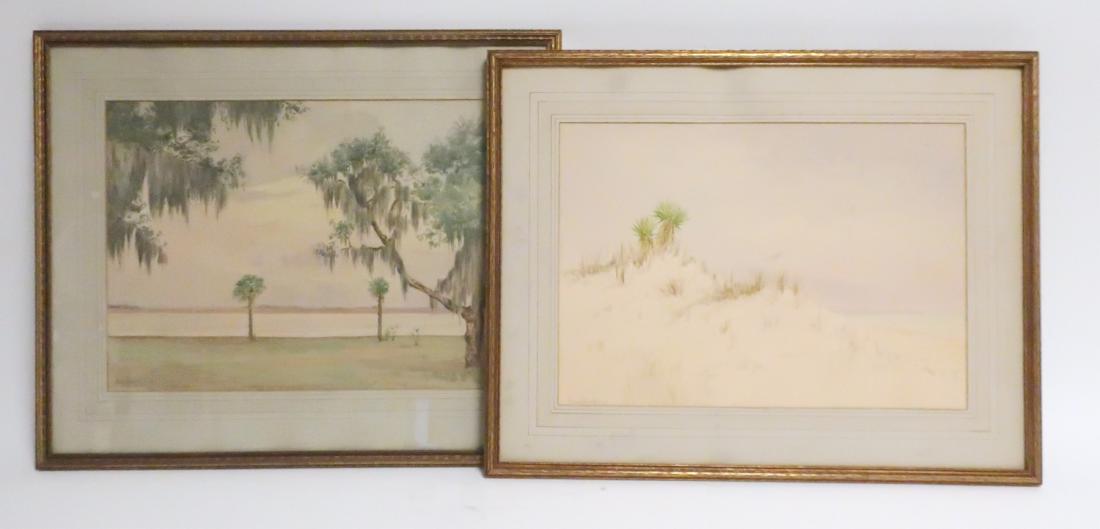 Two Frank Galsworthy Southern Landscapes c. 1928: Galsworthy (1863-?) . Signed and dated LL in pencil. Hand lined mats. Carved and gilt moulding frames. One w/o glass. sight 14.5"H x 19.5 and 14 x 20 framed 22 x 26.5 and 21 x 27 Property from the Est