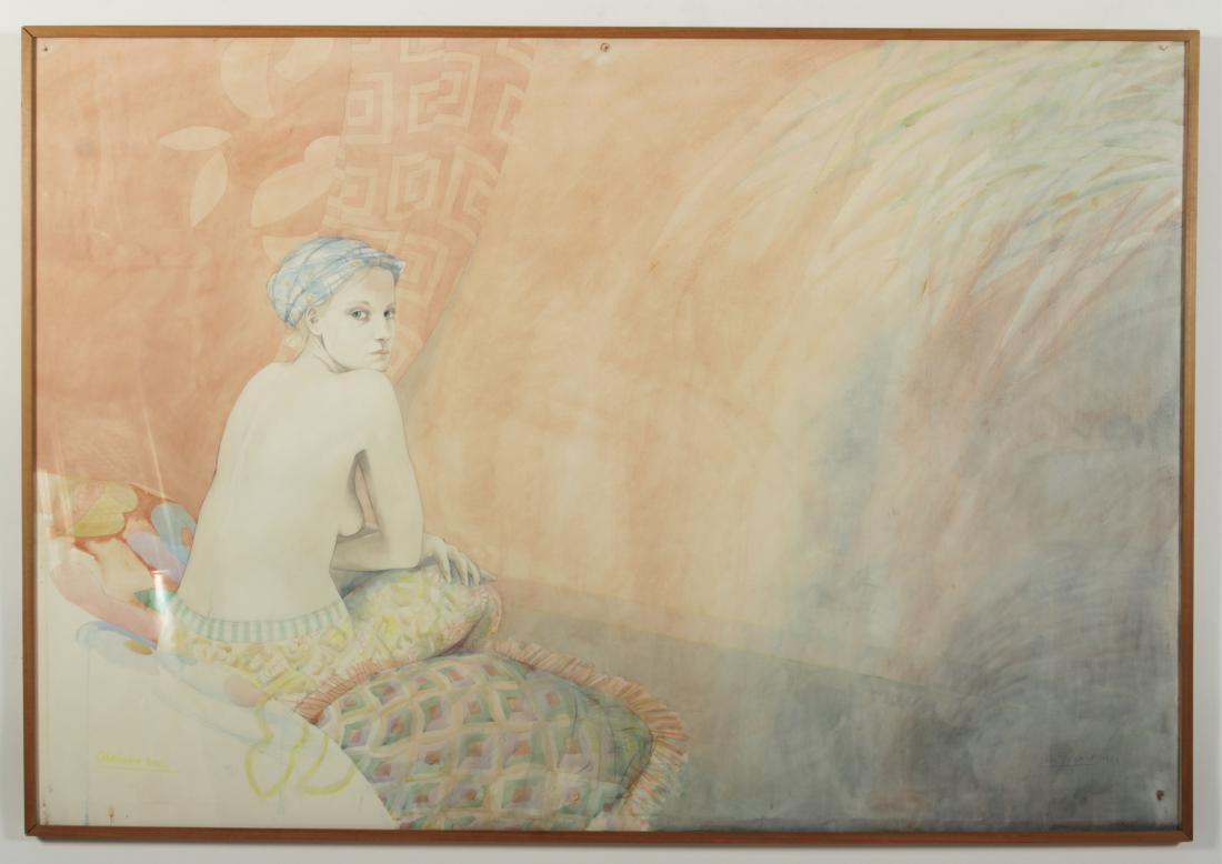 Jan Vanriet, Odalisque Rose, W/C & books: Jan Vanriet, Belgium, b.1948, Odalisque Rose, watercolor. Provenance: Wenger Gallery, LaJolla,Ca.,1980, lot includes 2 books about the artists works, one softcover titled Jan Vanriet authored by Edwar