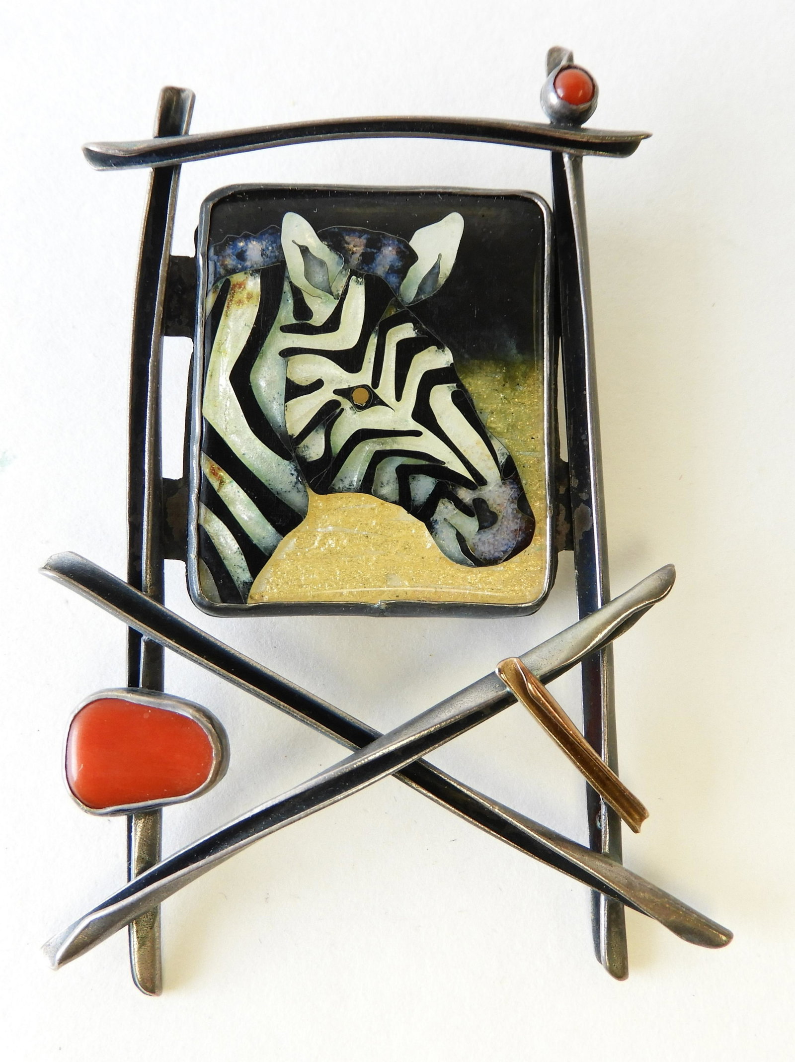 Zebra Pendant - Enamel & Sterling: Cloisonne enamel zebra pendant by Kristin Holeman. Signed on back. 3" tall Property from the estate of Rosalie Coe Weir