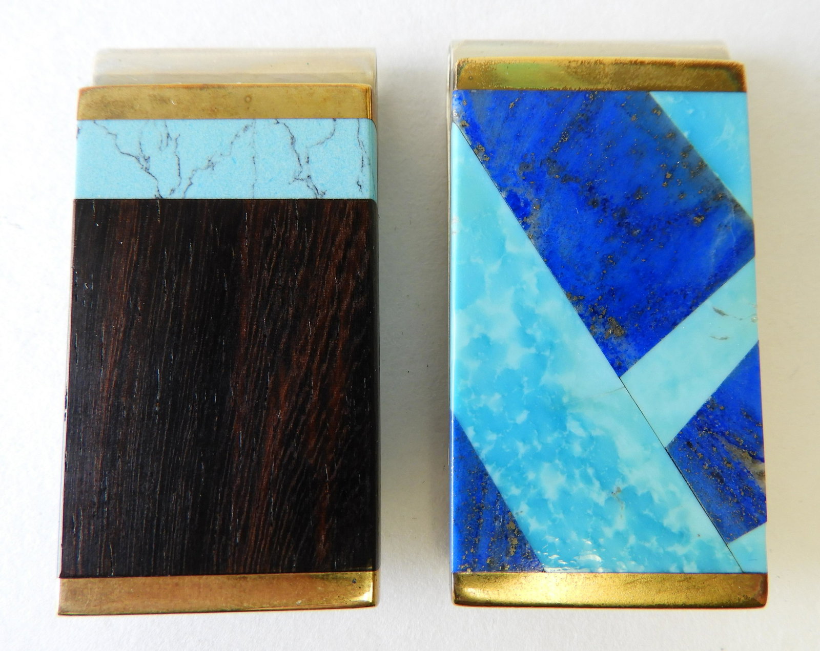Hardstone & Wood Money Clips: Unknown maker's mark on back. 2" H x 1" W Property from the estate of Rosalie Coe Weir