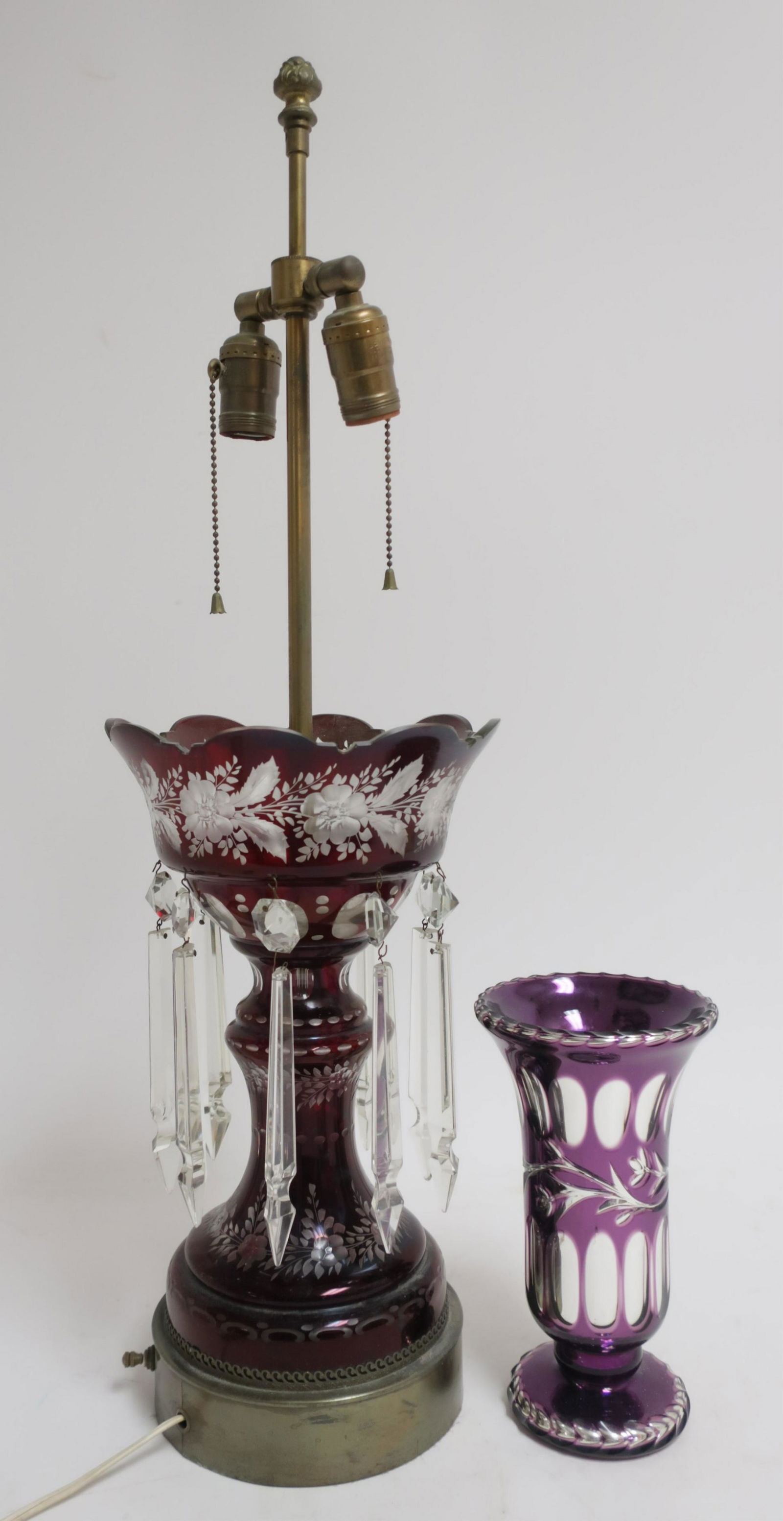 Bohemian Etched Purple Glass Luster & Vase (1 of 2)