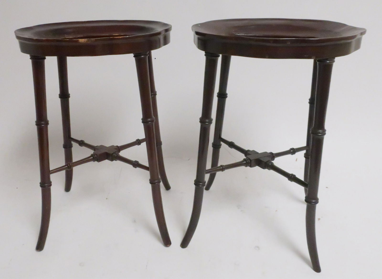 Pair Small Wood tables, Faux Bamboo Legs (1 of 2)