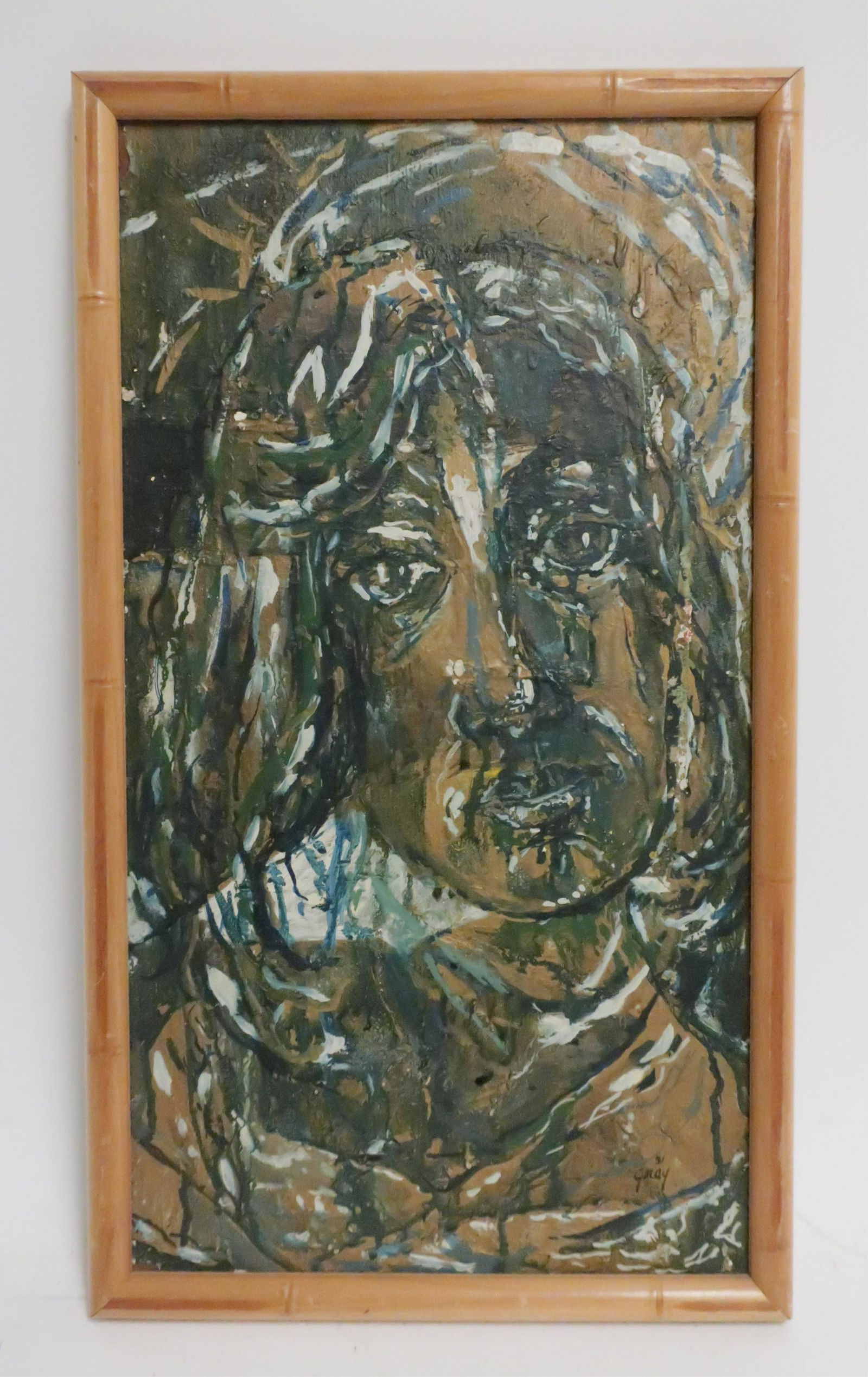 Gray, Am. Sch, 20th c., Modernist Portrait O/B '51 (1 of 2)