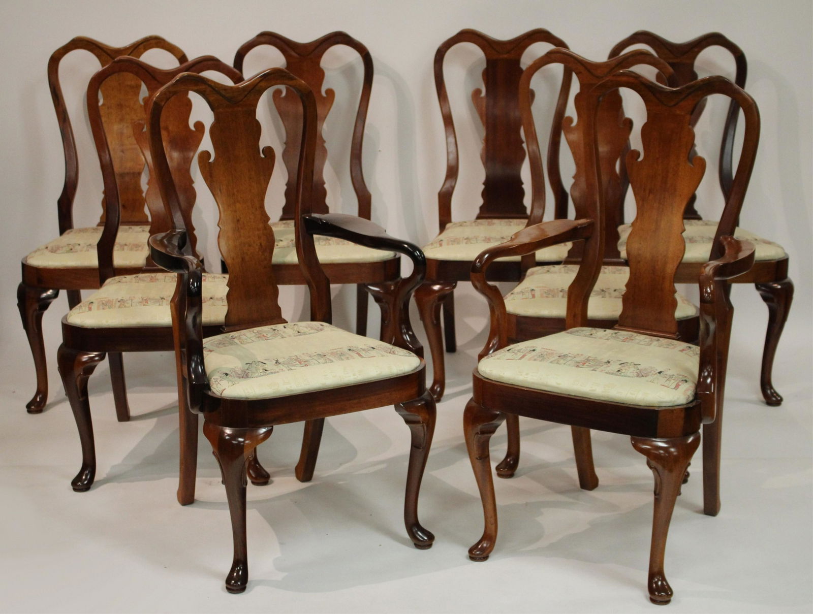 Set of 8 Queen Anne Style Cherry Dining Chairs (1 of 5)