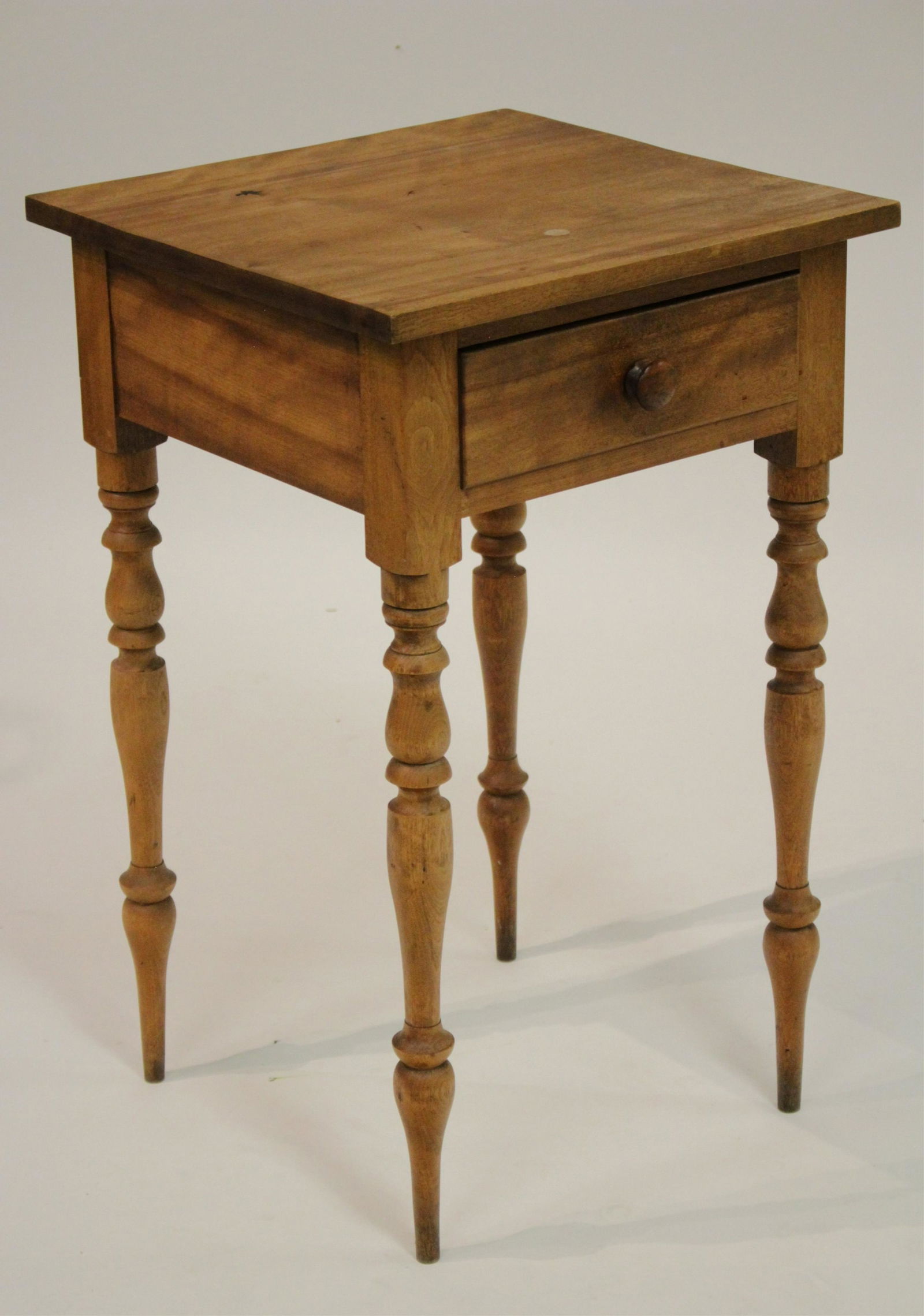 19C. Birch One Drawer Stand w/ Turned Legs (1 of 2)