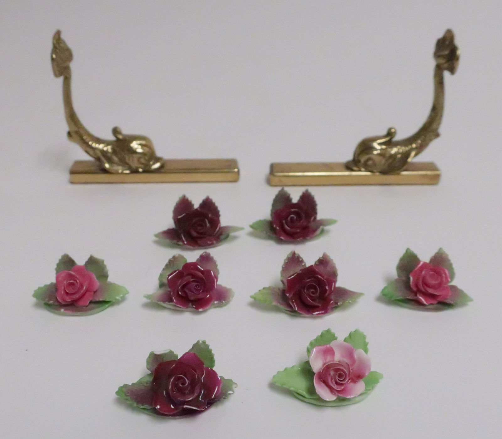 8 Porc. Flower Form Place Card Holders, Dolphins (1 of 2)