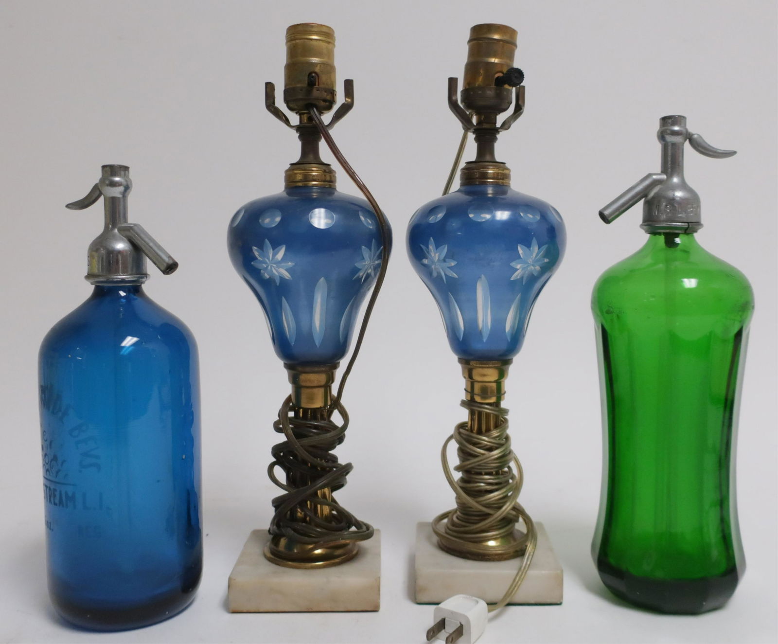 Colored Glass: 2 Seltzer Bottles, 2 Fluid Lamps (1 of 1)