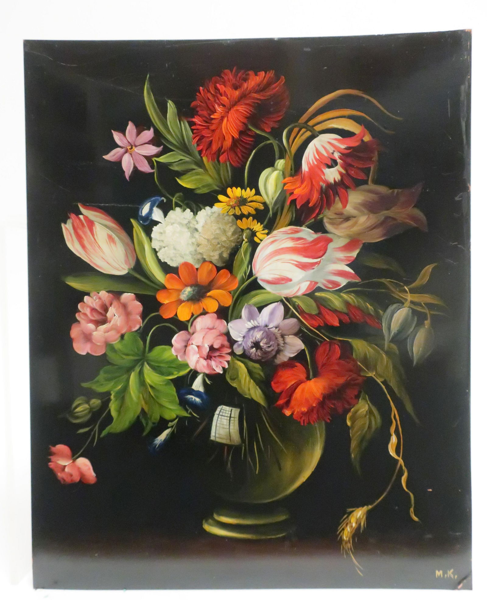 Floral signed M.K., oil on copper panel (1 of 1)