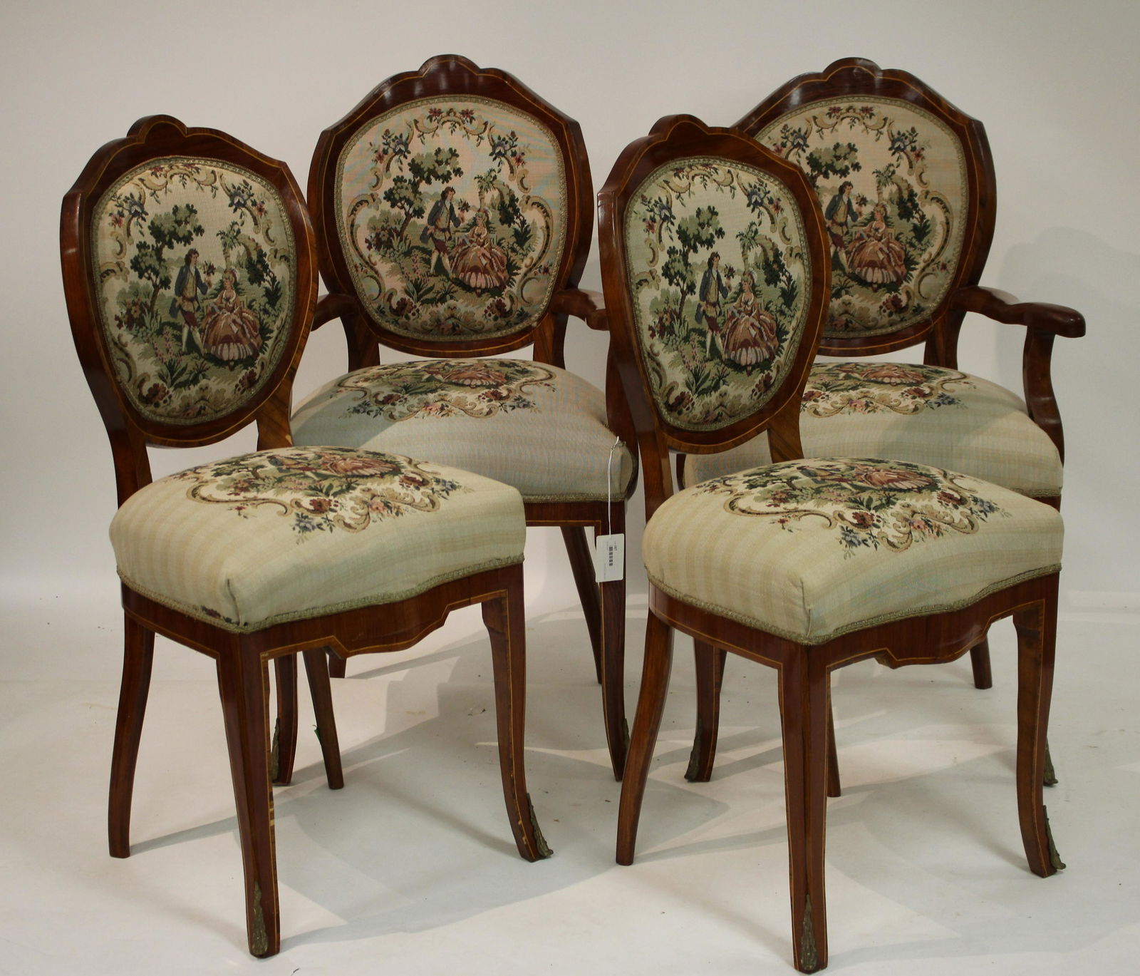 4 Louis XV Style Inlaid Arm/Side Dining Chairs (1 of 5)