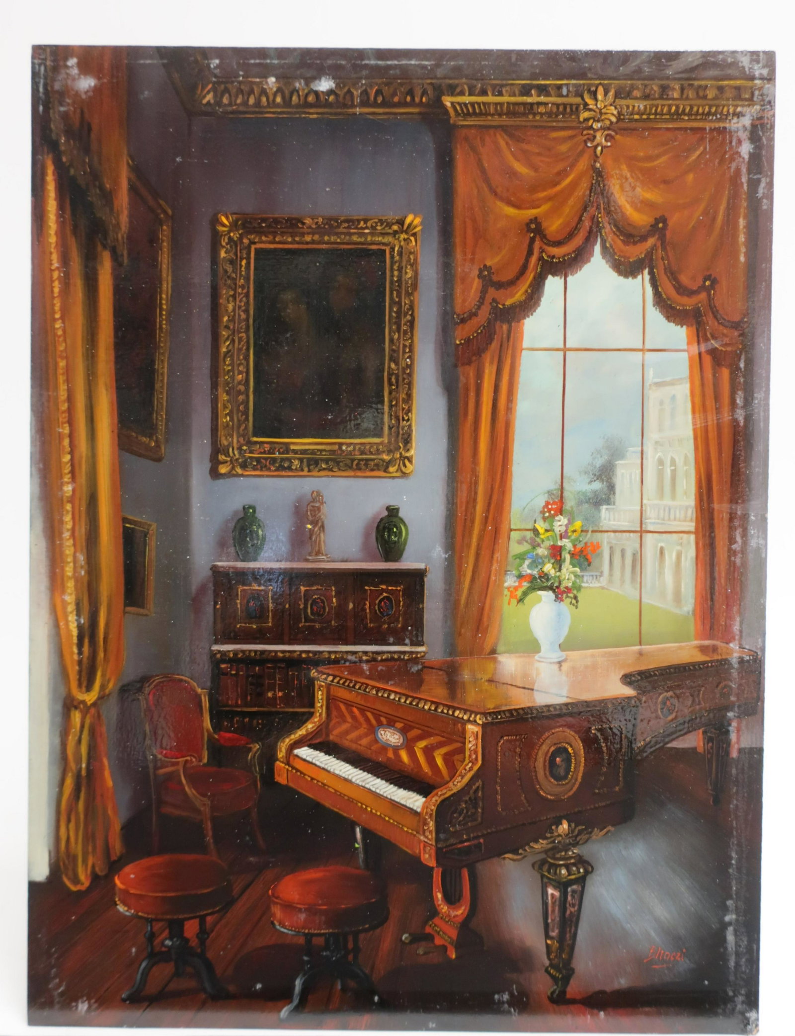 Bela Blinczinger, Piano Room, O/B: Bela Blinczinger, Hungary, b.1953,Piano Room, O/B [BX-2287] 16 x 12 HEAR9403 MM