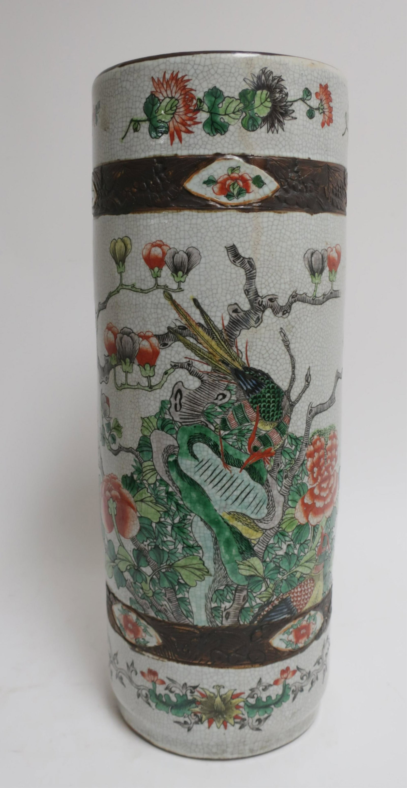 Chinese Porcelain Famille Verte Umbrella Stands: 24 H x 9 diam HINC423