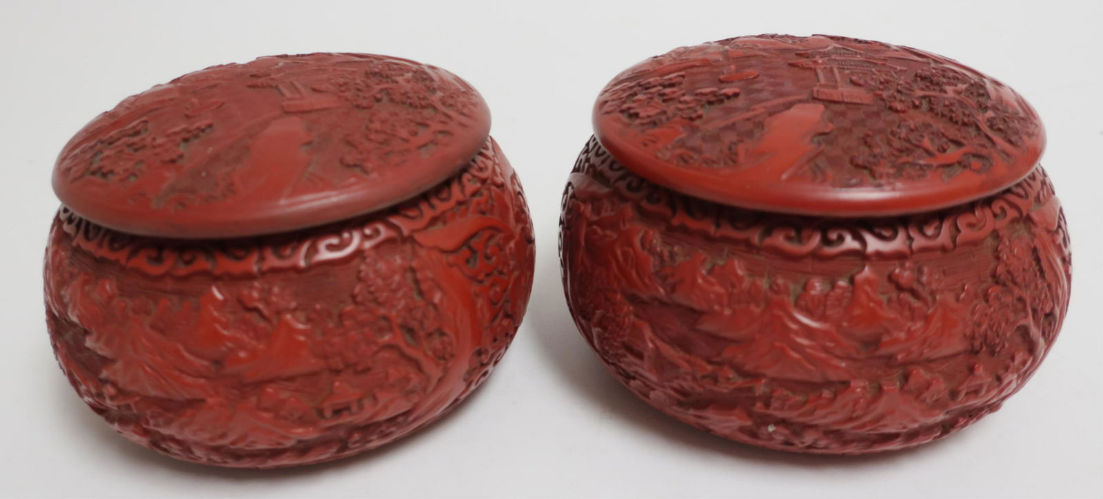 Pair of Chinese Cinnabar Covered Boxes (1 of 3)