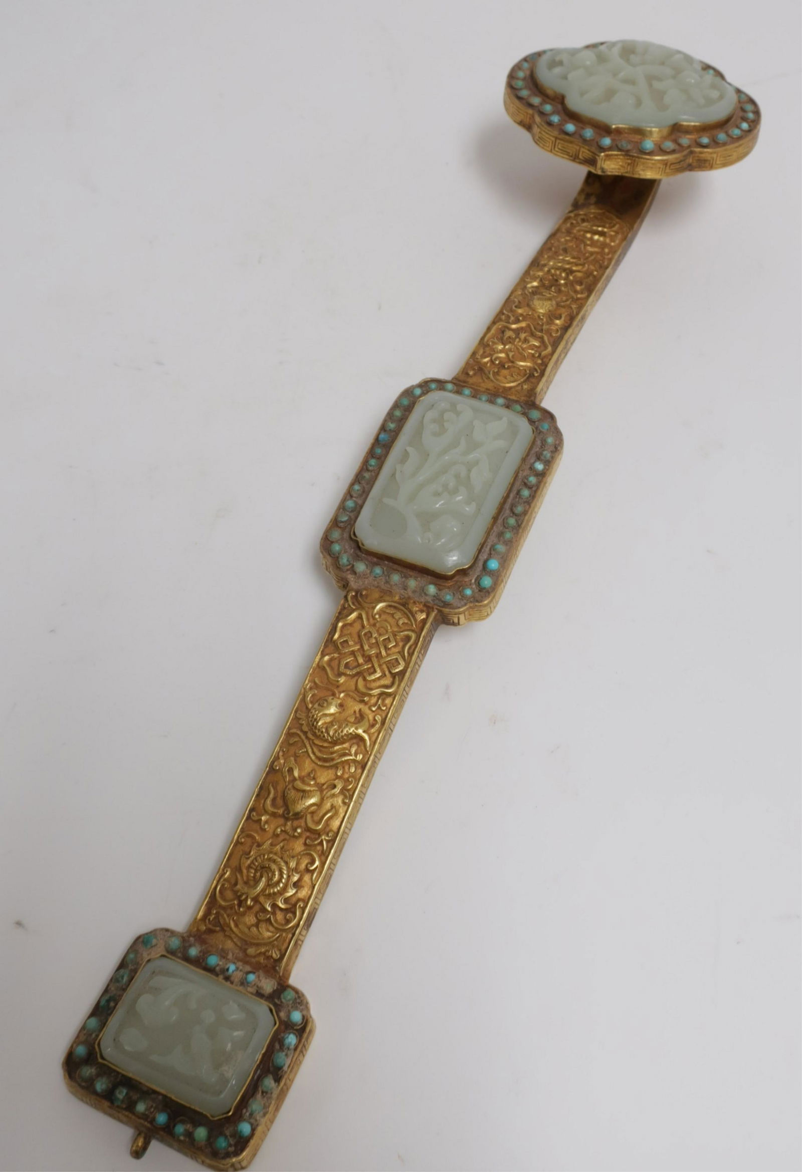 Chinese Jade & Gilt Bronze Ruyi Seceptre (1 of 4)