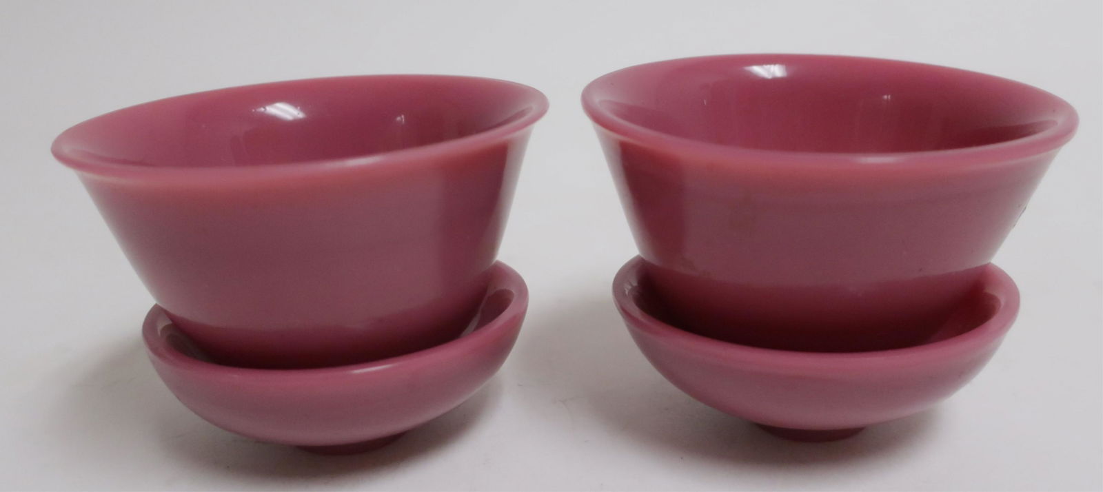 Pair of Chinese Purple Peking Glass Cups w Dishes (1 of 2)