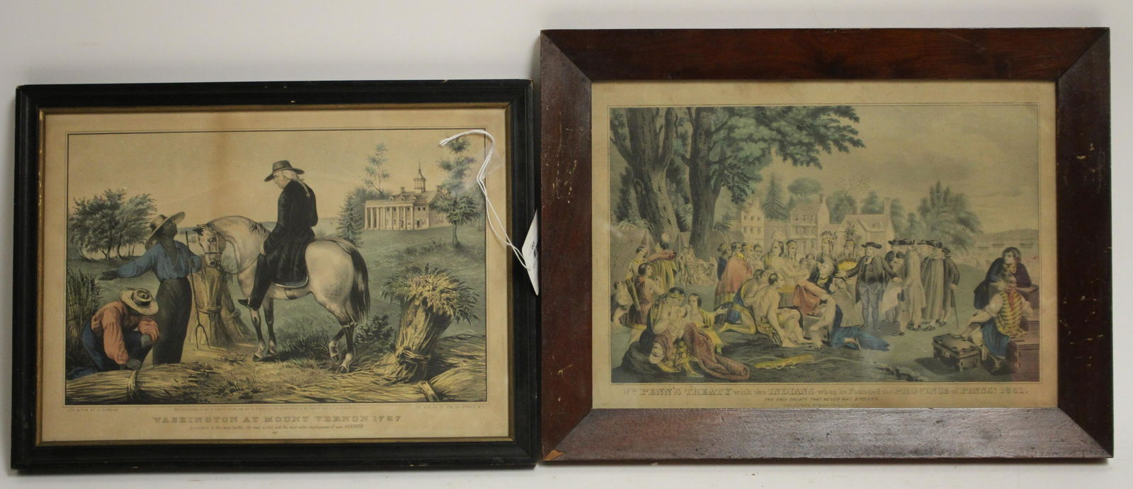 2 N. Currier Prints: Penn's Treaty & Washington (1 of 3)