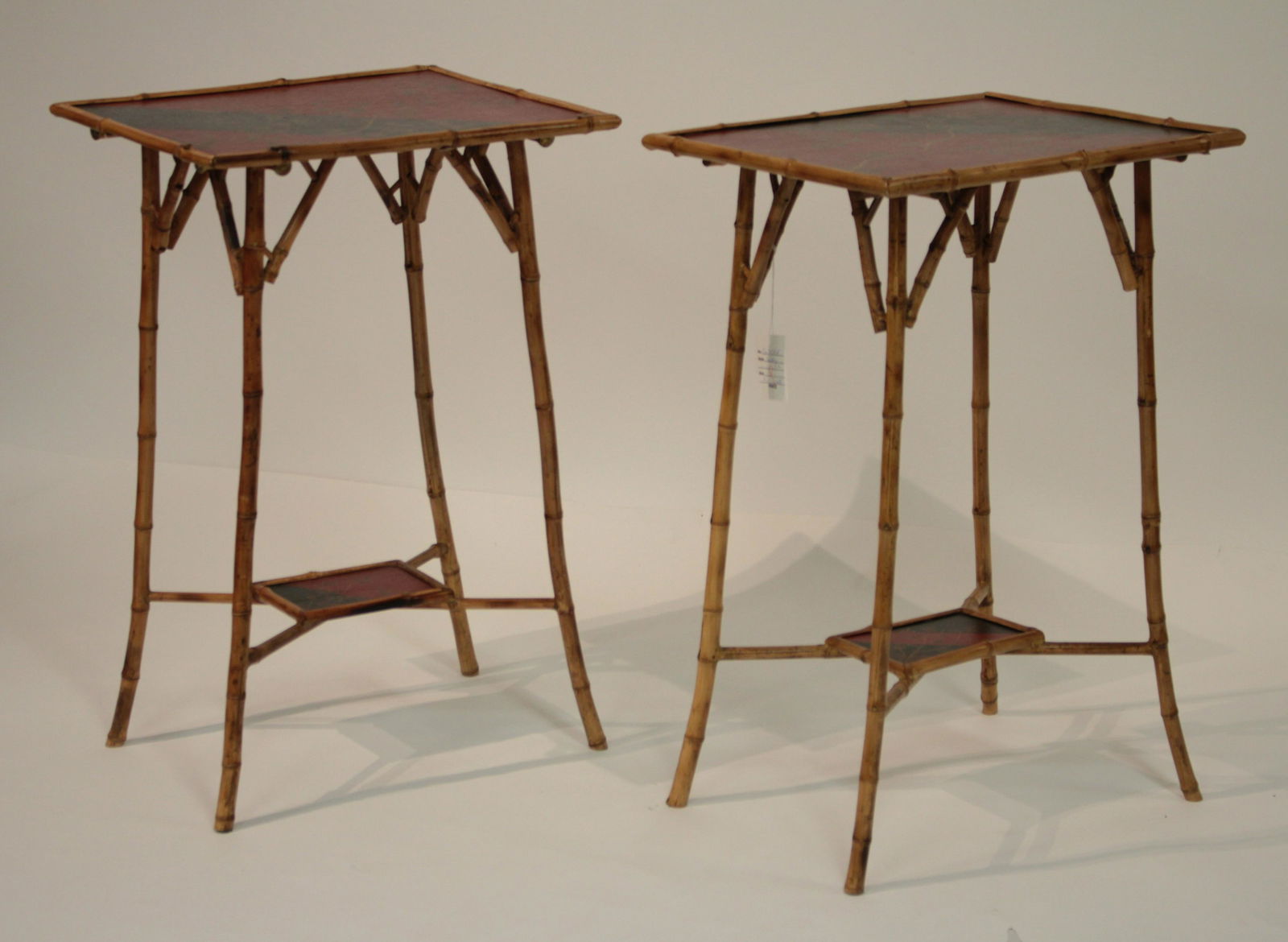 Pr. Asian Bamboo Red/Black lacquer End Tables (1 of 2)