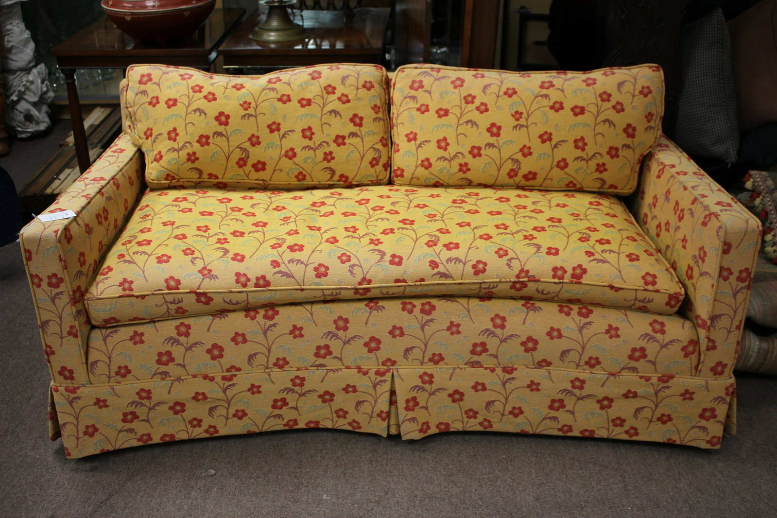 Curved Front Loveseat Red Flowers on Yellow Ground: Mid-century modern. 27"H x 61"L x 33"D inches QDRIC525 WT